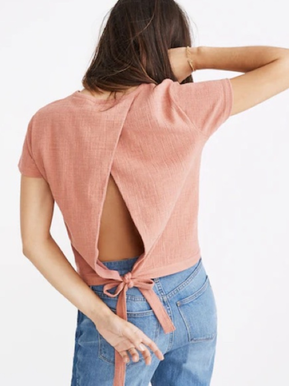 Madewell Short-Sleeve Open-Back Tie Tee in Dusty Rose